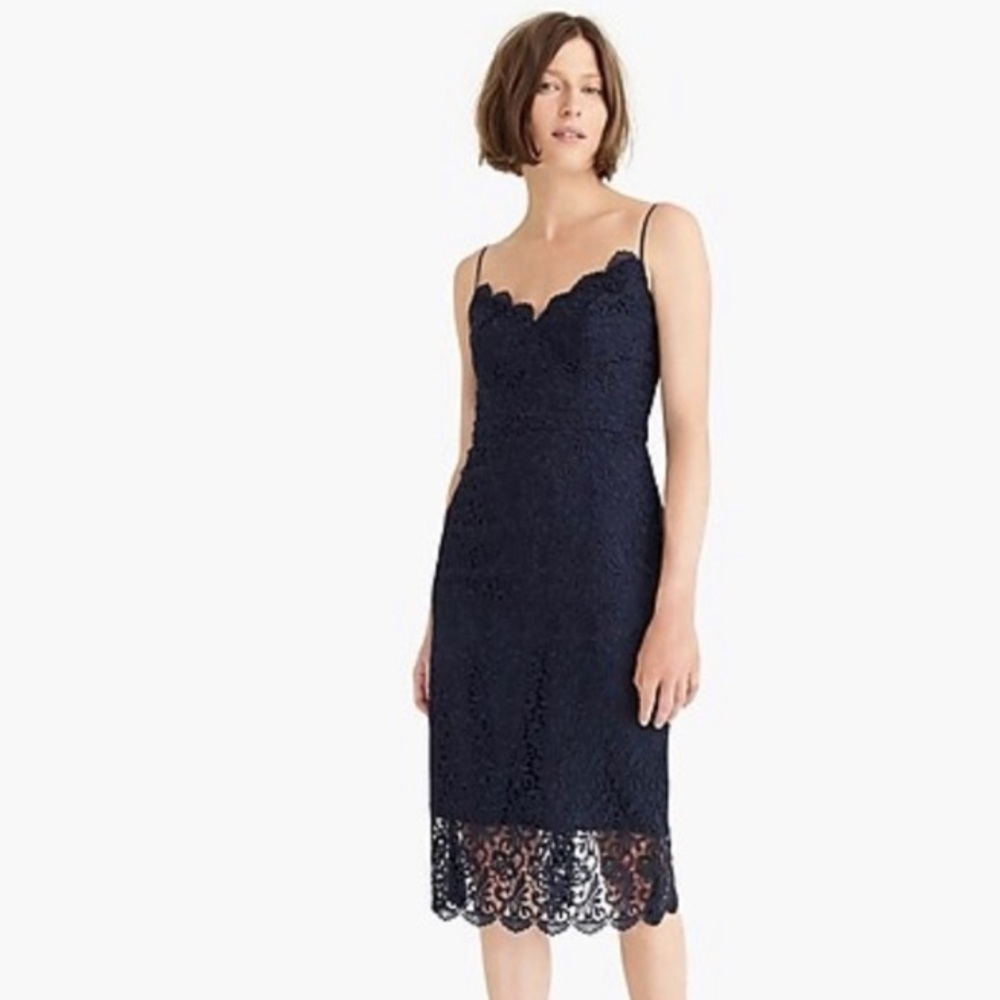 J. Crew Guipure Lace Spaghetti Strap Dress In Navy